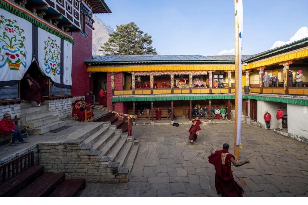 Buddhist Performing Ritual Dance At Tengboche Monastery